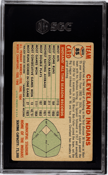 1956 Topps Cleveland Indians #85 SGC 2.5 back of card