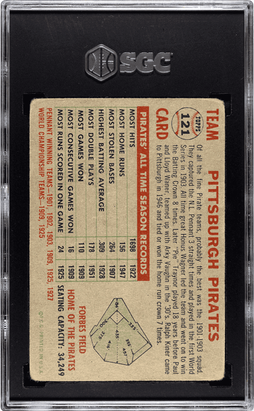 1956 Topps Pittsburgh Pirates #121 SGC 2 back of card