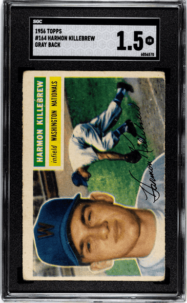 1956 Topps Harmon Killebrew Gray Back #164 SGC 1.5 front of card