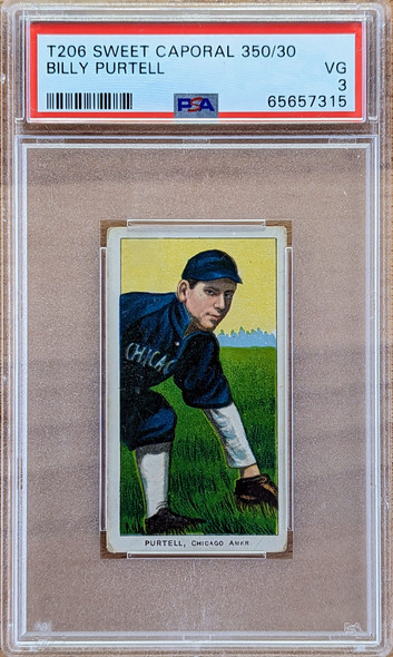 1910 T206 Billy Purtell Sweet Caporal 350 PSA 3 front of card