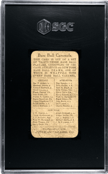 1909 E91B American Caramel Co. J. Bentley Seymour SGC 1 back of card