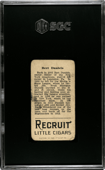 1912 T207 Bert Daniels SGC 2 back of card