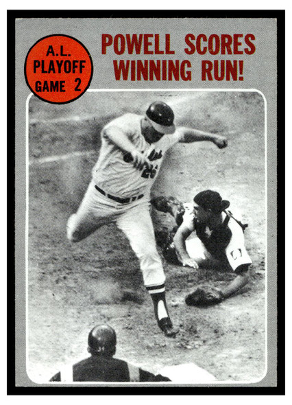 1970 Topps Powell Scores Winning Run! #200 A.L. Playoff Game 2 Low Grade front of card
