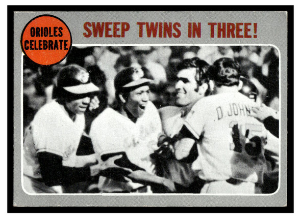 1970 Topps Sweep Twins in Three! #202 Orioles Celebrate HOF Low Grade front of card