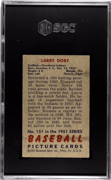 1951 Bowman Larry Doby #151 SGC 4.5 back of card