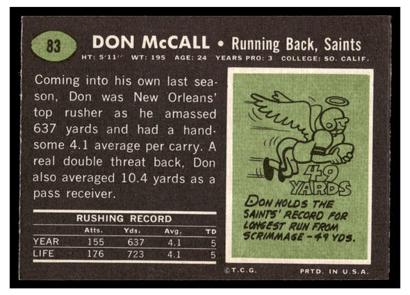1969 Topps Don McCall #83 Rookie Card Low Grade back of card
