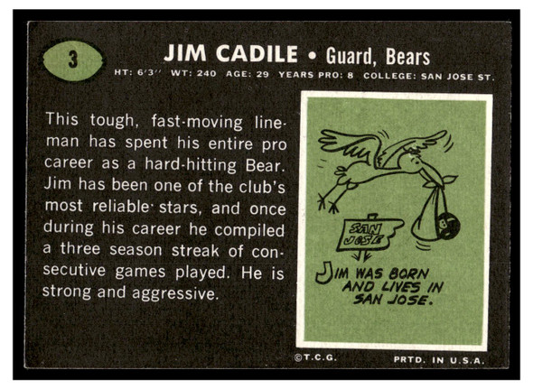 1969 Topps Jim Cadile #3 Rookie Card Low Grade back of card