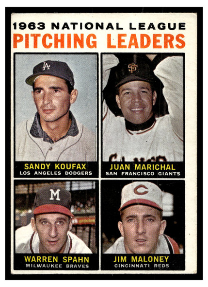 1964 Topps NL Pitching Leaders (Sandy Koufax, Juan Marichal, Warren Spahn, Jim Maloney) #3 HOF VG front of card