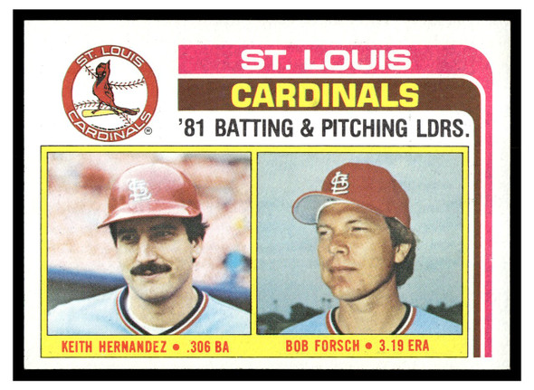 1982 Topps Cardinals Batting & Pitching Leaders (Keith Hernandez, Bob Forsch) #186 Low Grade front of card