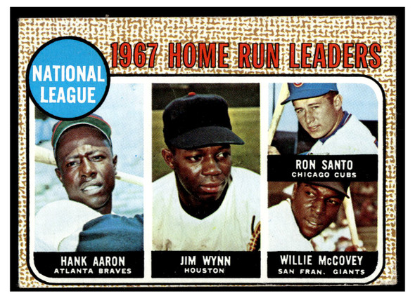1968 Topps NL Home Run Leaders (Hank Aaron, Jim Wynn, Ron Santo, Willie McCovey) #5 HOF Low Grade - Creases front of card