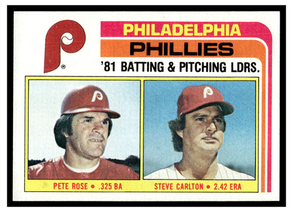 1982 Topps Pete Rose / Steve Carlton #636 Team Leaders HOF Low Grade front of card