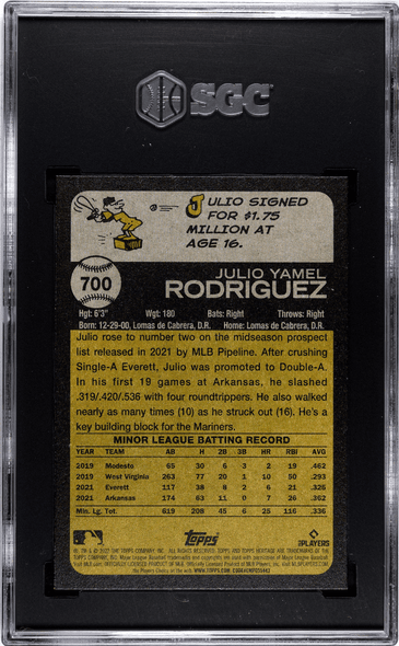 2022 Topps Heritage Julio Rodriguez #700 SGC 10 back of card