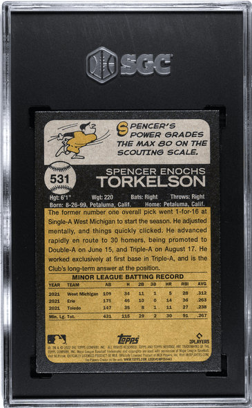 2022 Topps Heritage Spencer Torkelson #531 SGC 10 back of card
