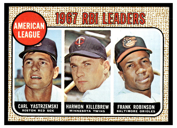 1968 Topps Carl Yastrzemski / Harmon Killebrew / Frank Robinson #4 League Leaders HOF Good front of card