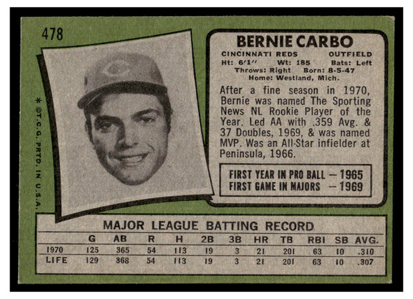 1971 Topps Bernie Carbo #478 Good back of card