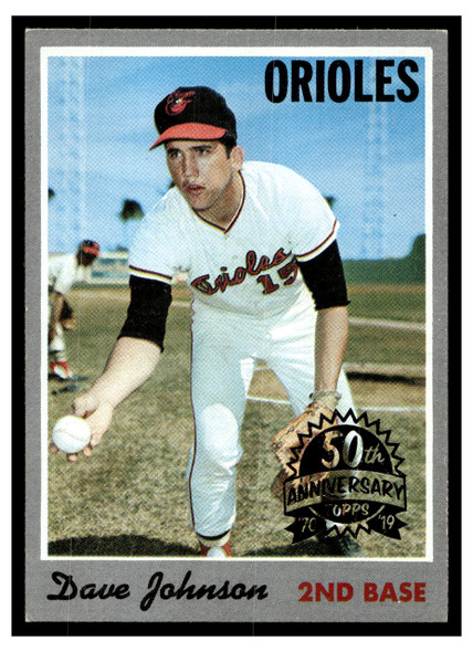1970 Topps Dave Johnson #45 2019 Topps Heritage 50th Anniversary Buyback, foil stamp on right Low Grade front of card