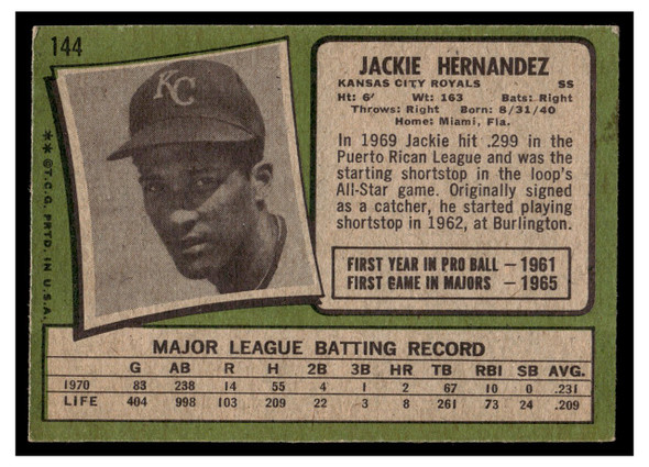 1971 Topps Jackie Hernandez #144 Low Grade back of card