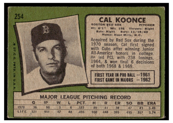 1971 Topps Cal Koonce #254 Low Grade - Creases back of card