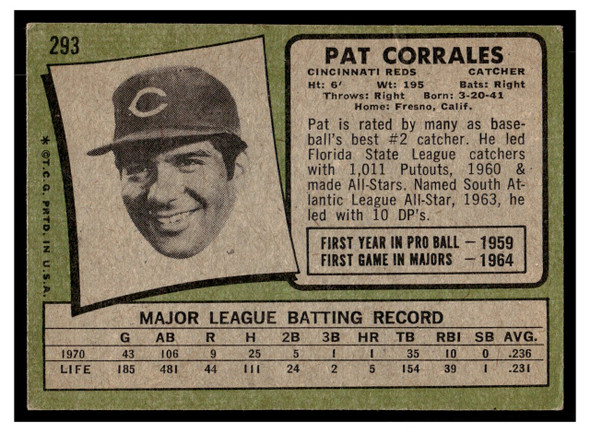 1971 Topps Pat Corrales #293 Low Grade - Creases back of card