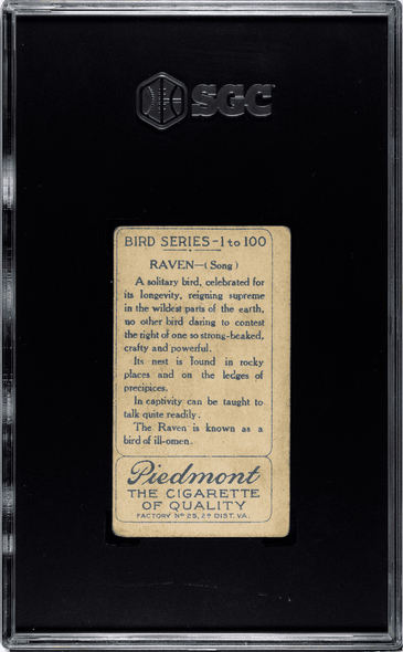 1910-11 T42 Piedmont Cigarettes Raven Type 2 SGC 3 back of card