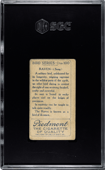 1910-11 T42 Piedmont Cigarettes Raven Type 2 SGC 3 back of card