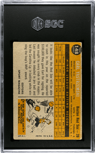 1960 Topps Carl Yastrzemski #148 SGC 2.5 back of card