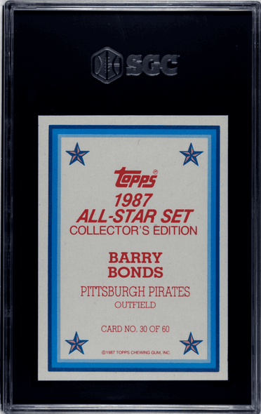 1987 Topps Glossy Barry Bonds #30 SGC 9.5 back of card