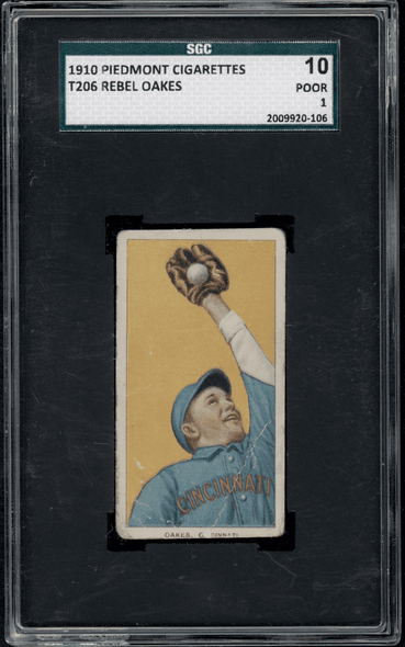 1910 T206 Rebel Oakes Piedmont 350 SGC 1 front of card