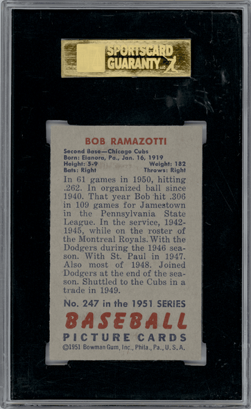 1951 Bowman Bob Ramazotti #247 SGC 7 back of card