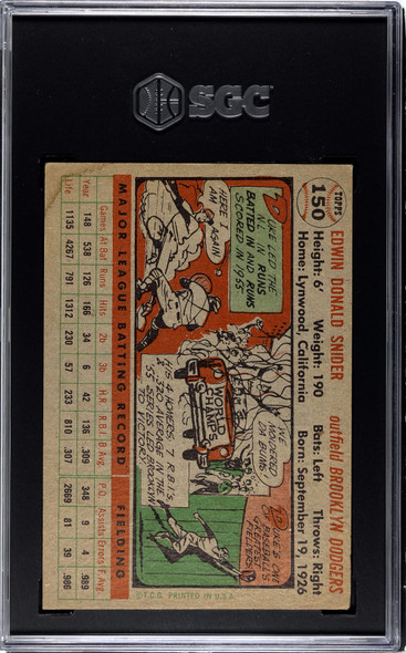 1956 Topps Duke Snider #150 SGC A back of card