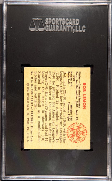 1950 Bowman Bob Lemon SGC 3 back of card