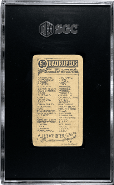 1890 N21 Allen & Ginter Zebu 50 Quadrupeds SGC 1.5 back of card