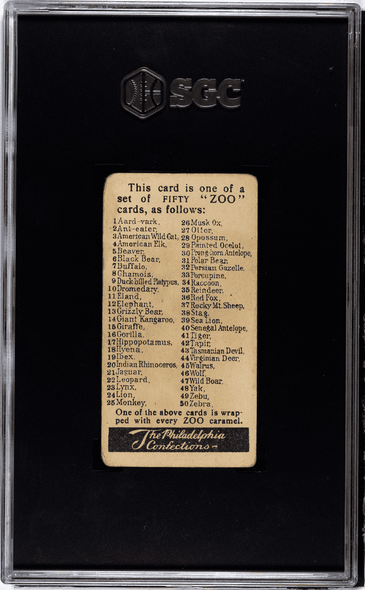 1910 E29 Philadelphia Caramel Virginian Deer Zoo Cards SGC 2.5 back of card