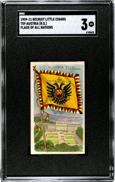 1909-1911 T59 Flags of all Nations Austria Royal Standard Recruit Little Cigars SGC 3 front of card
