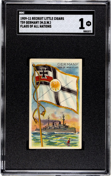 1909-1911 T59 Flags of all Nations Germany Man of War Recruit Little Cigars SGC 1 front of card