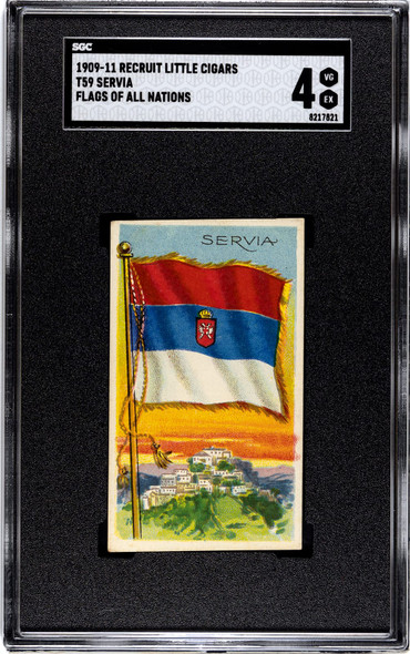 1909-1911 T59 Flags of all Nations Servia Recruit Little Cigars SGC 4 front of card