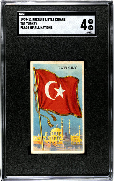 1909-1911 T59 Flags of all Nations Turkey Recruit Little Cigars SGC 4 front of card
