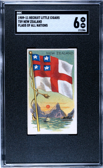 1909-1911 T59 Flags of all Nations New Zealand Recruit Little Cigars SGC 6 front of card
