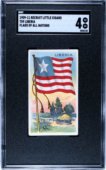 1909-1911 T59 Flags of all Nations Liberia Recruit Little Cigars SGC 4 front of card