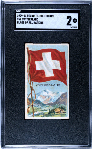 1909-1911 T59 Flags of all Nations Switzerland Recruit Little Cigars SGC 2 front of card