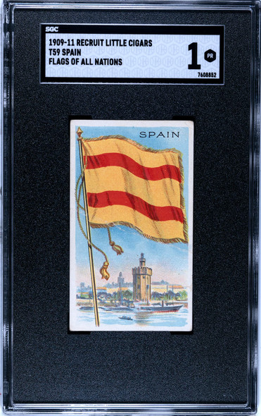 1909-1911 T59 Flags of all Nations Spain Recruit Little Cigars SGC 1 front of card