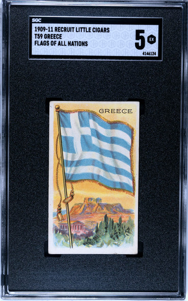 1909-1911 T59 Flags of all Nations Greece Recruit Little Cigars SGC 5 front of card