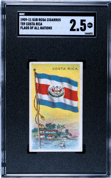 1909-1911 T59 Flags of all Nations Costa Rica Sub Rosa Cigarros SGC 2.5 front of card