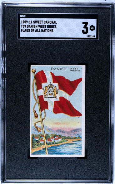 1909-1911 T59 Flags of all Nations Danish West Indies Sweet Caporal Little Cigars SGC 3 front of card