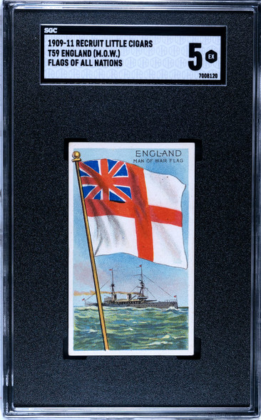 1909-1911 T59 Flags of all Nations England Man of War Recruit Little Cigars SGC 5 front of card