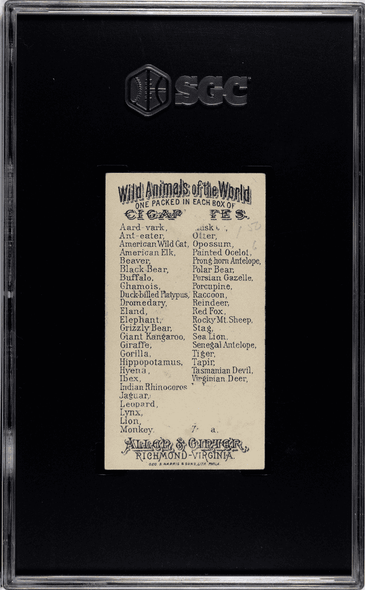 1888 N25 Allen & Ginter Virginian Deer Wild Animals of the World SGC 1 back of card