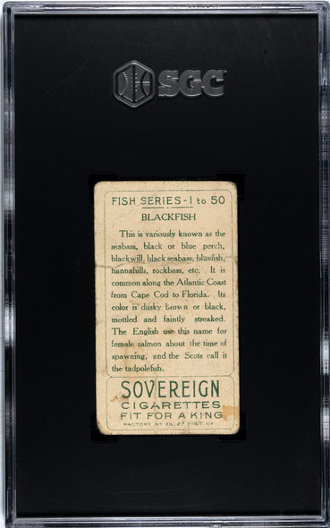 1910 T58 Fish Series Blackfish Sovereign SGC 1 back of card