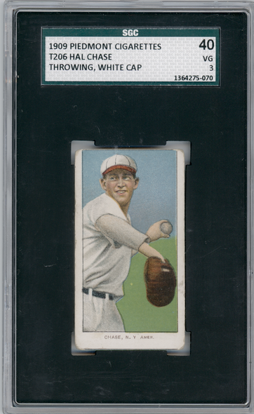 1909 T206 Hal Chase Throwing, White Cap Piedmont 150 SGC 3 front of card