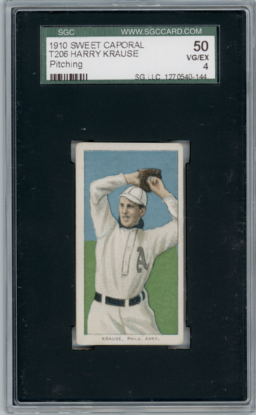 1910 T206 Harry Krause Pitching Sweet Caporal 350 SGC 4 front of card