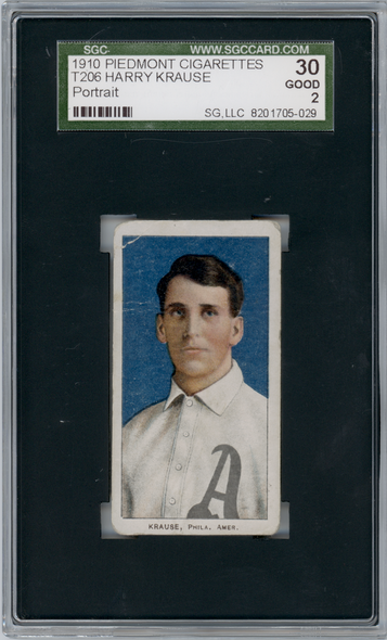 1910 T206 Harry Krause Portrait Piedmont 350 SGC 2 front of card